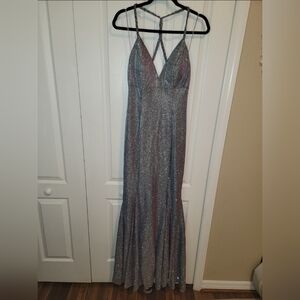 Elegant Chrome Sparkle Evening Gown
